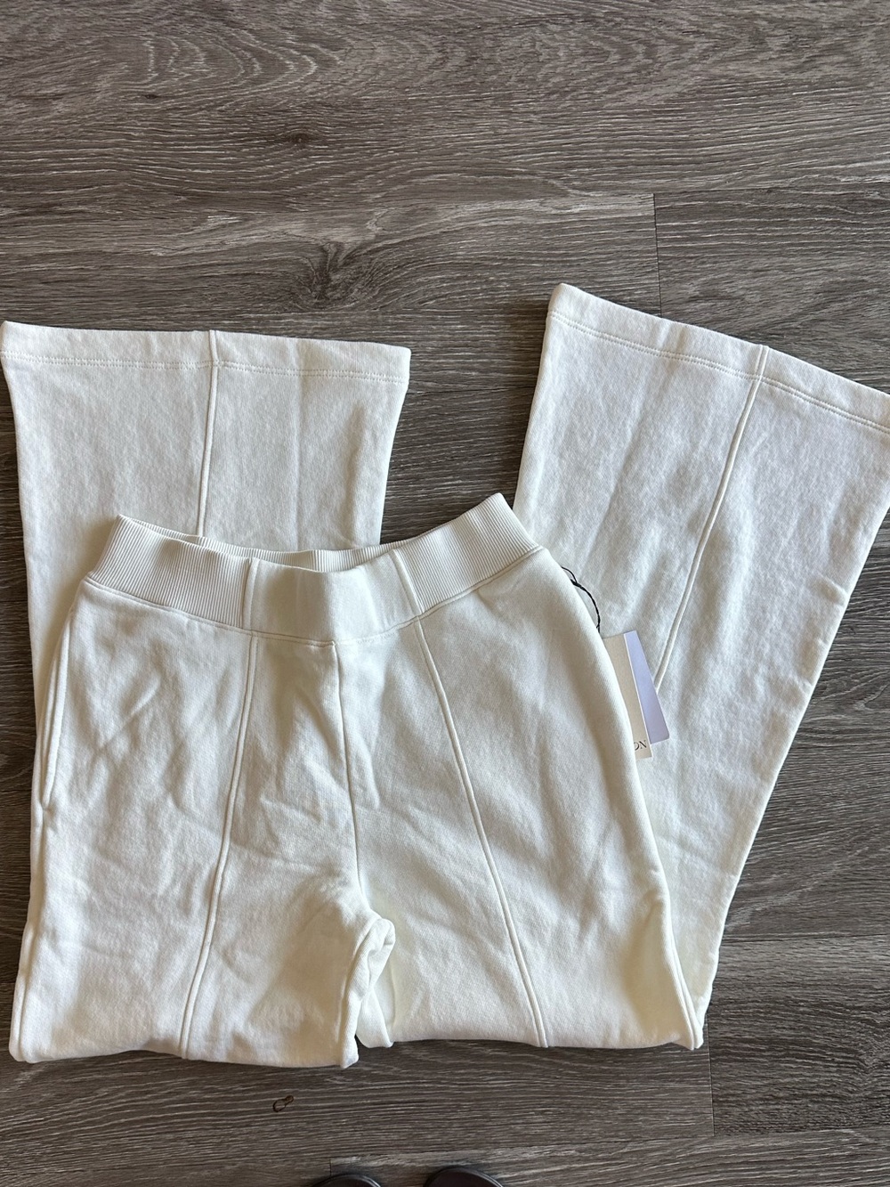 Girls' Cream Wide-Leg Sweatpants with Panel Detailing